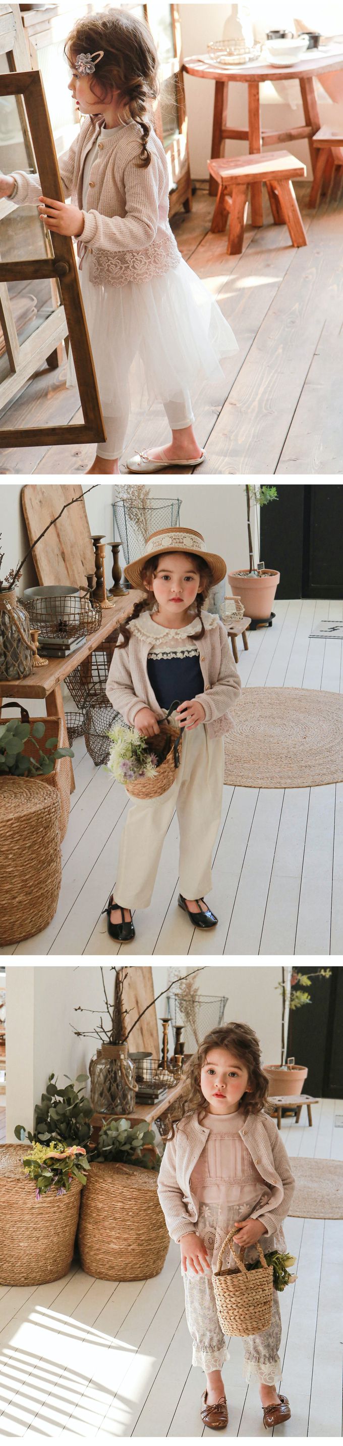 韓國 Puellaflo - 下擺蕾絲裝飾圓領針織外套-藕粉