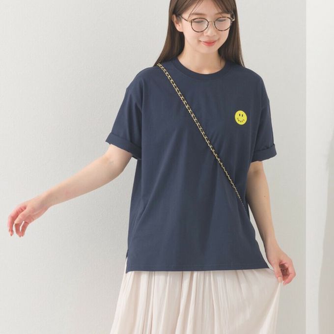 日本 OMNES - 純棉印花休閒短袖上衣-笑臉logo-白 (M)