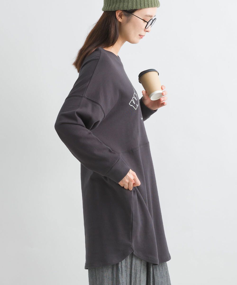 日本女裝代購 - 100%美國棉印花長版長袖上衣-淺灰