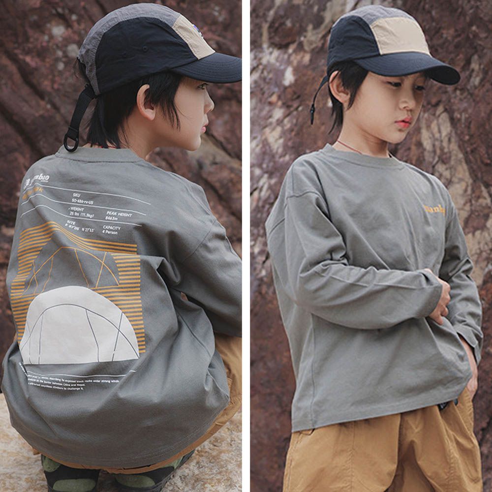 純棉圓領長袖上衣-Makaru Peak-灰綠色