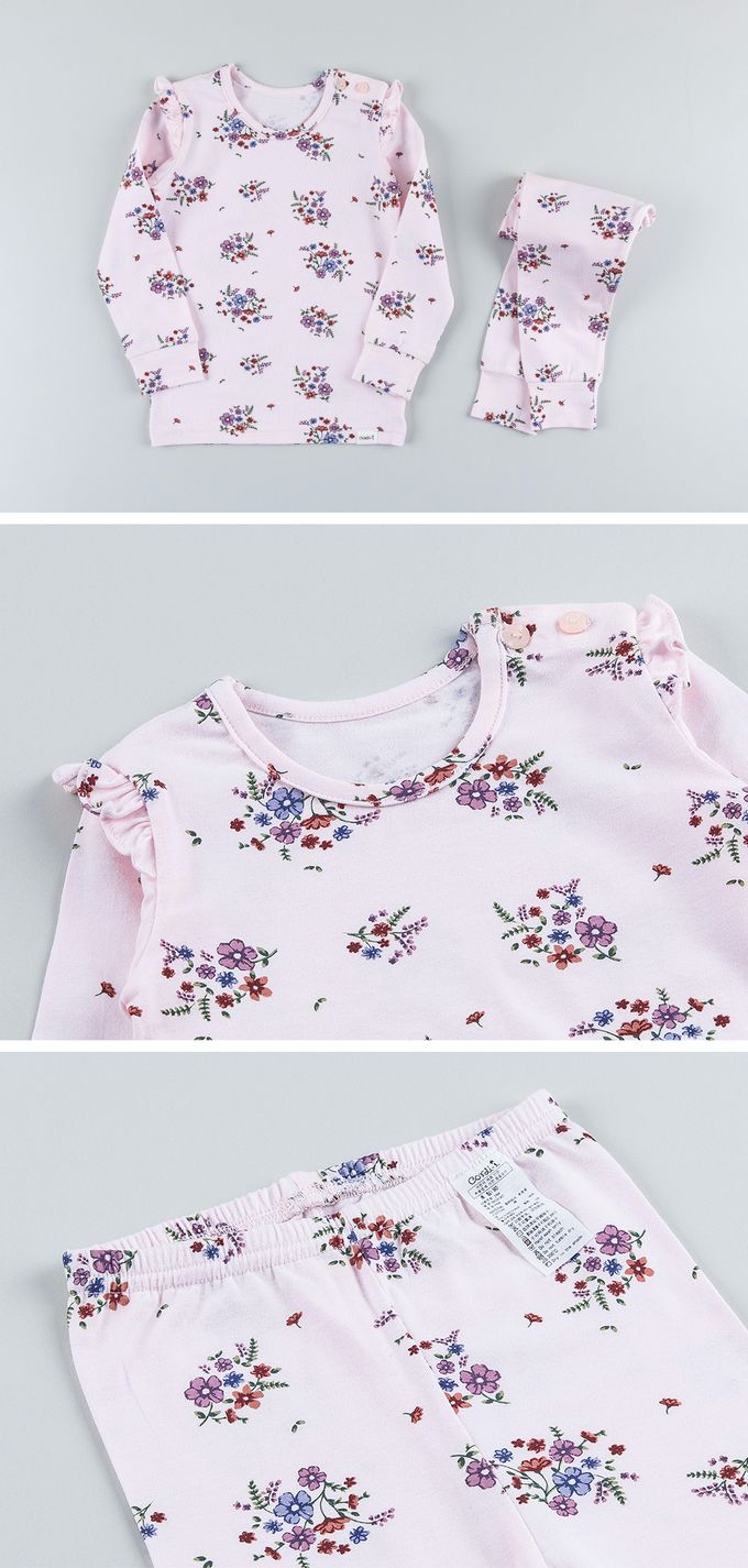 韓國 Cordi-i - 無螢光棉薄款彈性長袖家居服-甜蜜花叢-粉