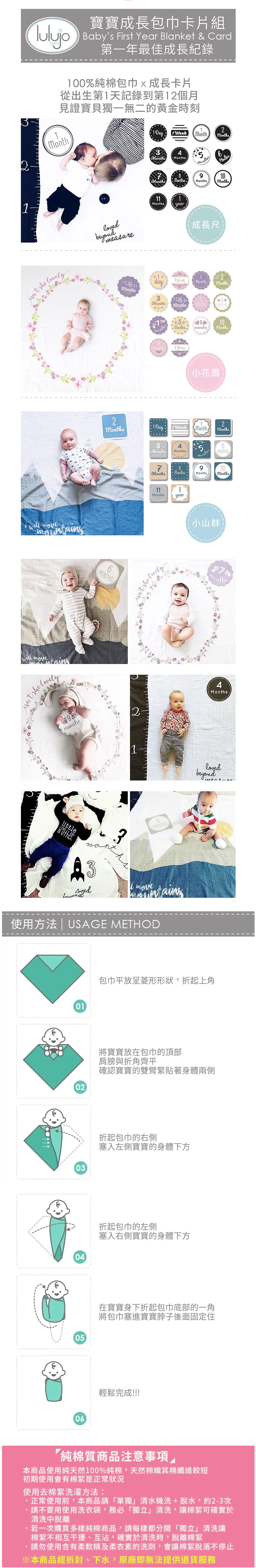 加拿大 lulujo - 寶寶成長包巾卡片組-小山群