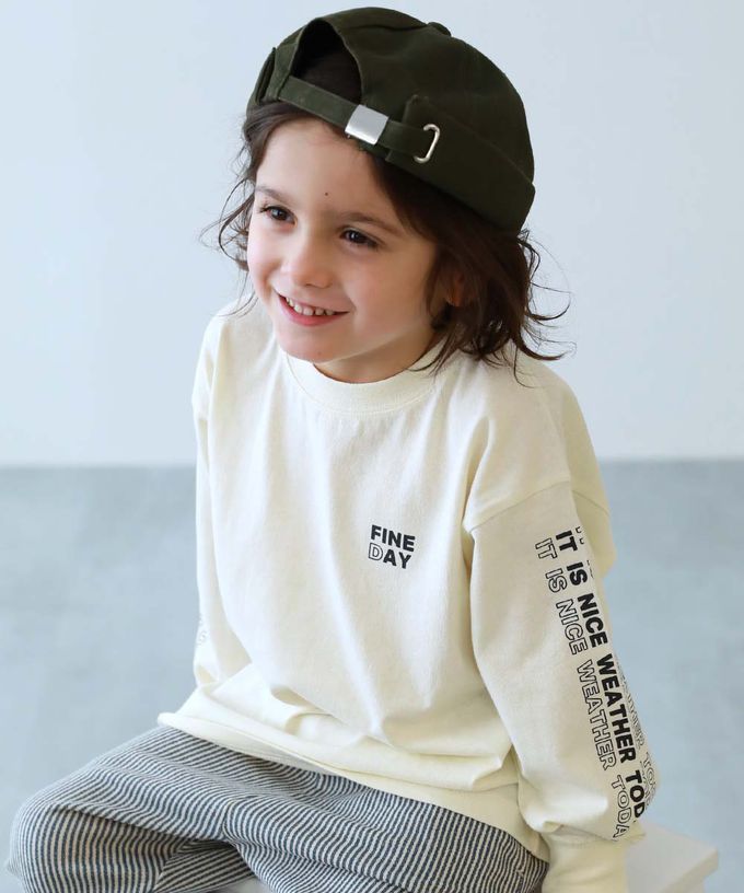 日本 devirock - 100%棉 印花寬鬆長袖T恤-方形英文標語-紫