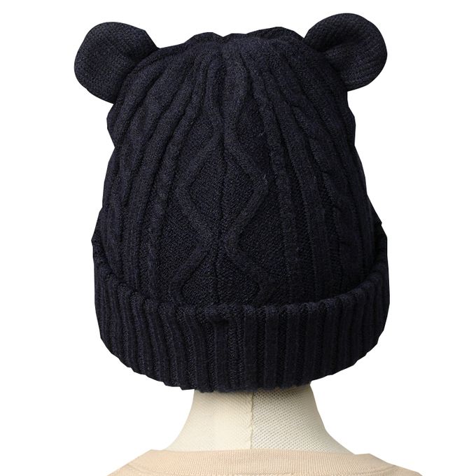 akachan honpo - 針織帽 小熊-防靜電紗線-深藍色