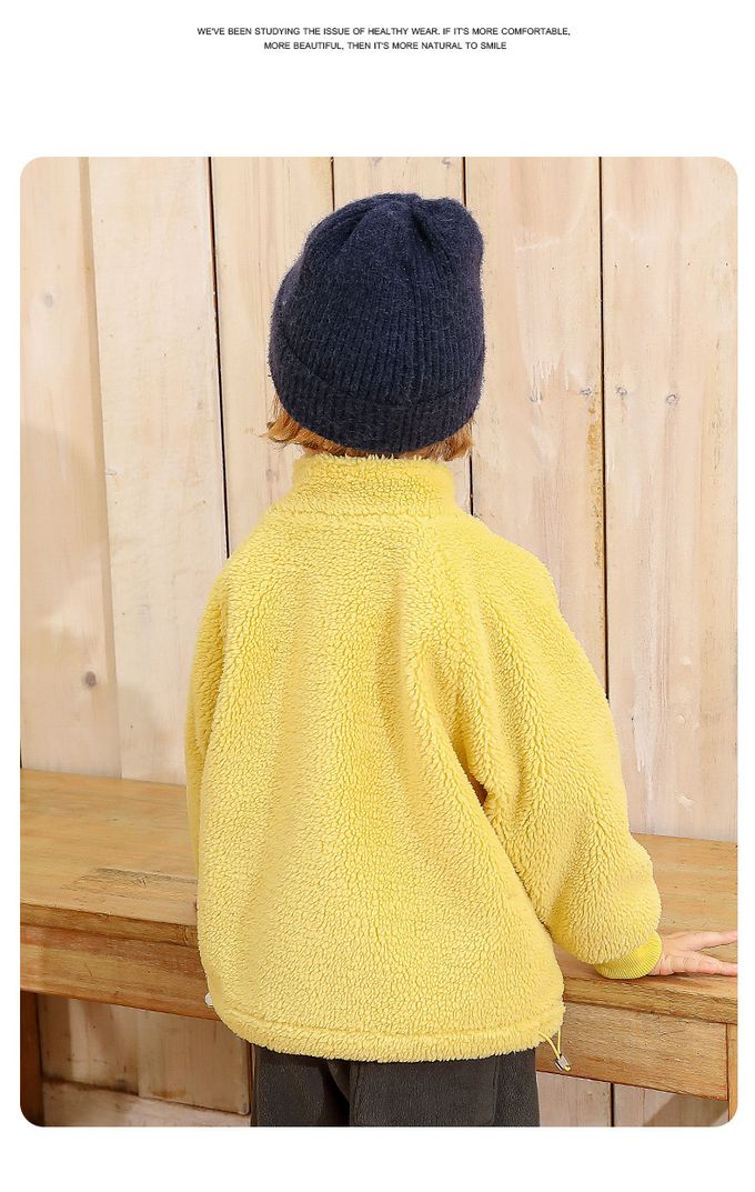 保暖立領羊羔絨外套-小怪物-深藍灰色