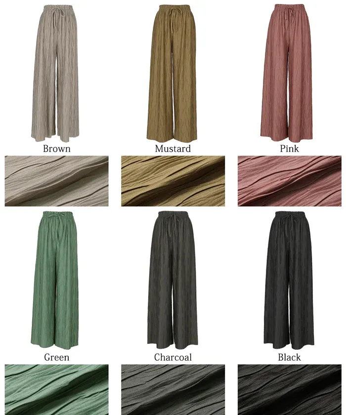 日本 COCA - [可剪裁] 百搭波浪紋垂墜寬褲-草綠