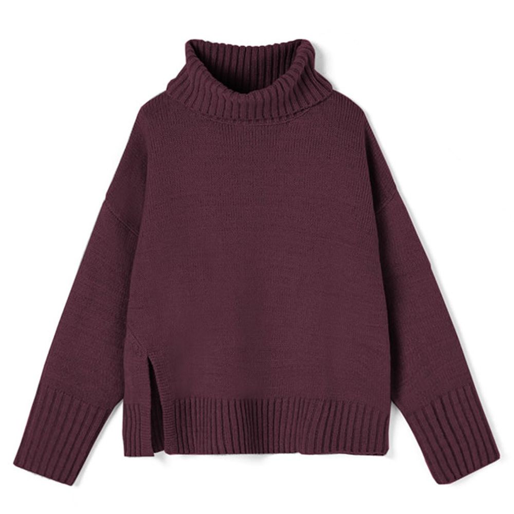 日本 GRL - 大寬鬆高領開衩針織毛衣-深紫
