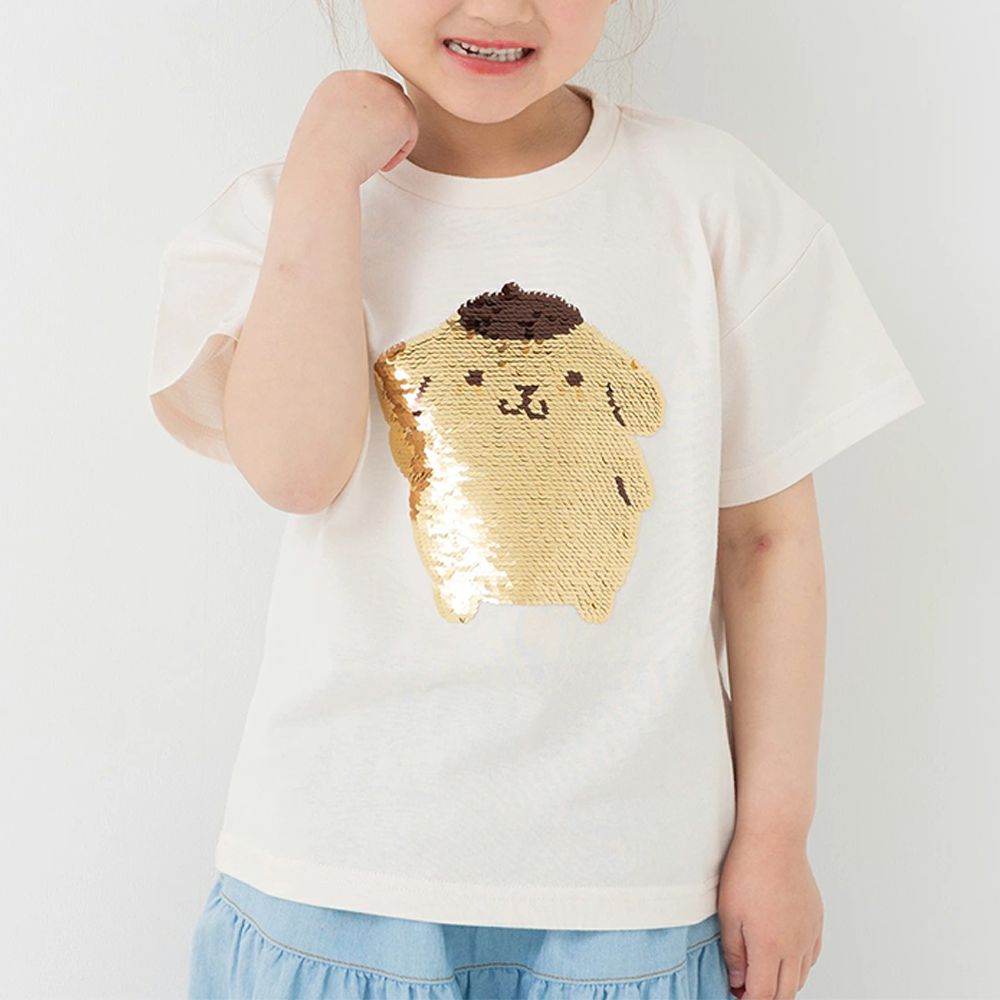 100%棉 可愛聯名立體印花短袖上衣-亮片角色-奶油米