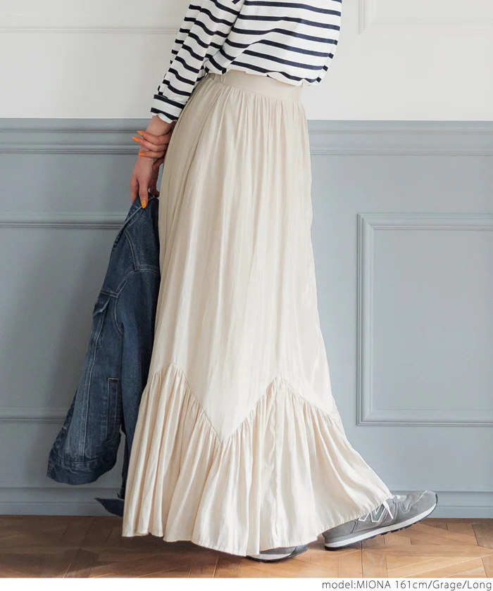 日本 COCA - 波浪裙擺修身長裙-米白