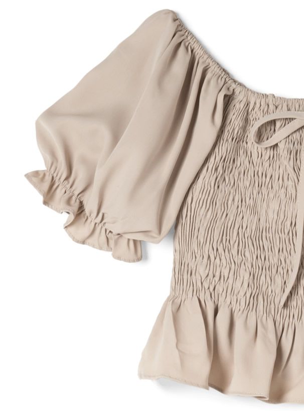 日本 GRL - 蝴蝶結方領泡泡短袖長褲套裝-氣質米