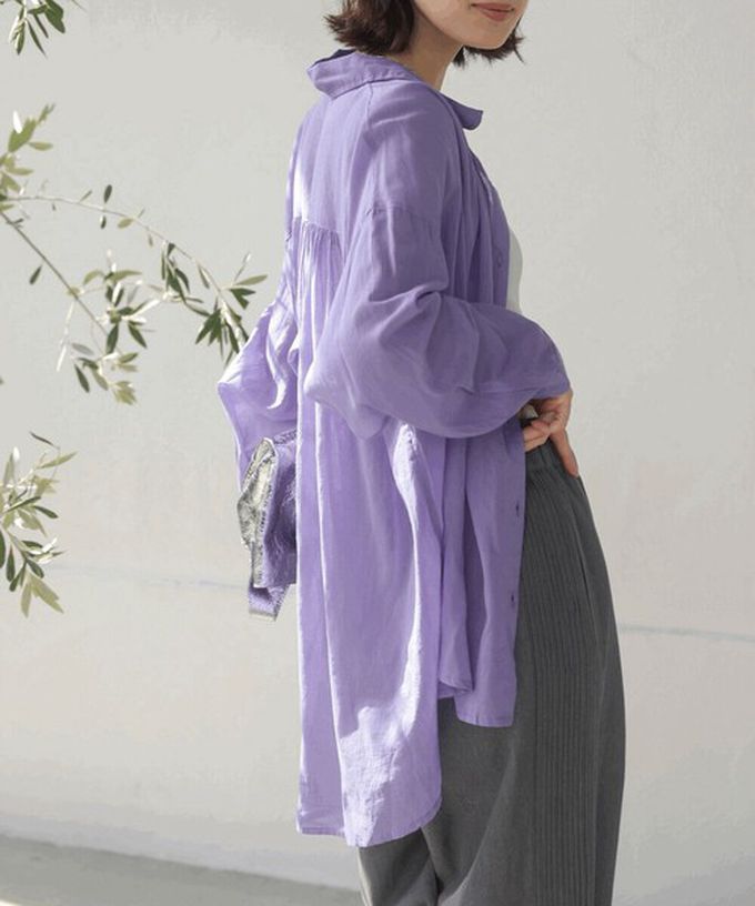 日本 Bab - 100%印度棉 柔軟輕盈寬版襯衫-薰衣草