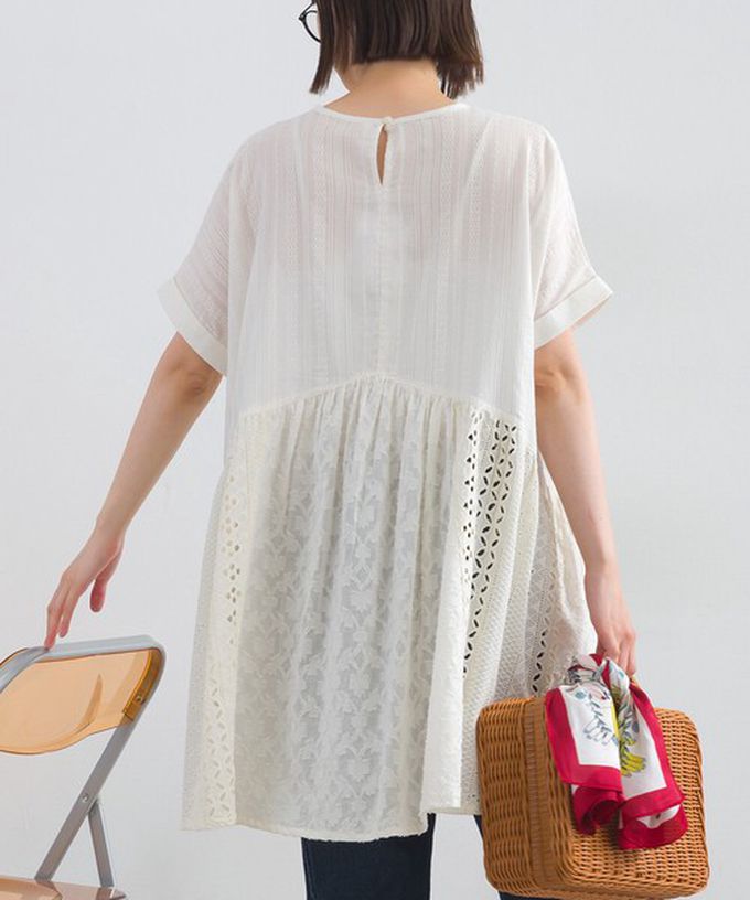 日本 Lupilien - 100%印度棉 柔美緹花長版短袖上衣-桃紅