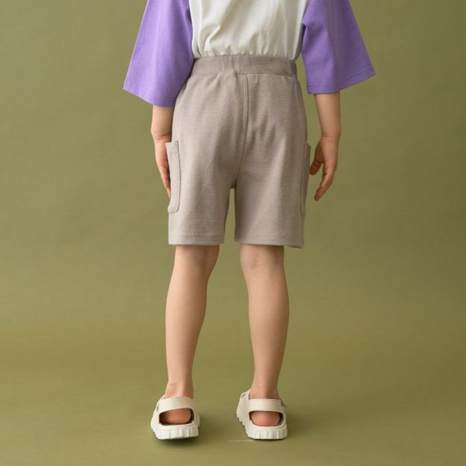 日本 b-ROOM - 柔款彈性大口袋素色短褲(4分丈)-灰杏