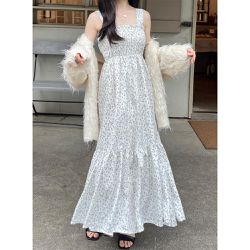 日本 GRL - 滿版浪漫小花縮腰背心長洋裝-象牙 (F)