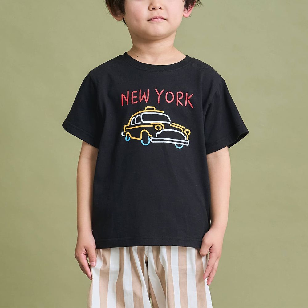 防污速乾印花短袖上衣-紐約計程車-黑