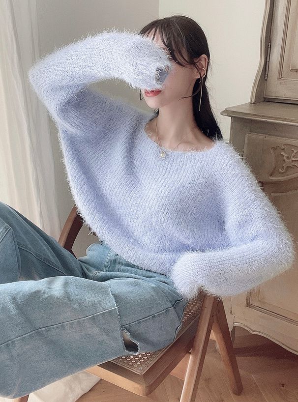 日本 GRL - 聯名款 柔美毛絨感短版毛衣-淺粉 (F)