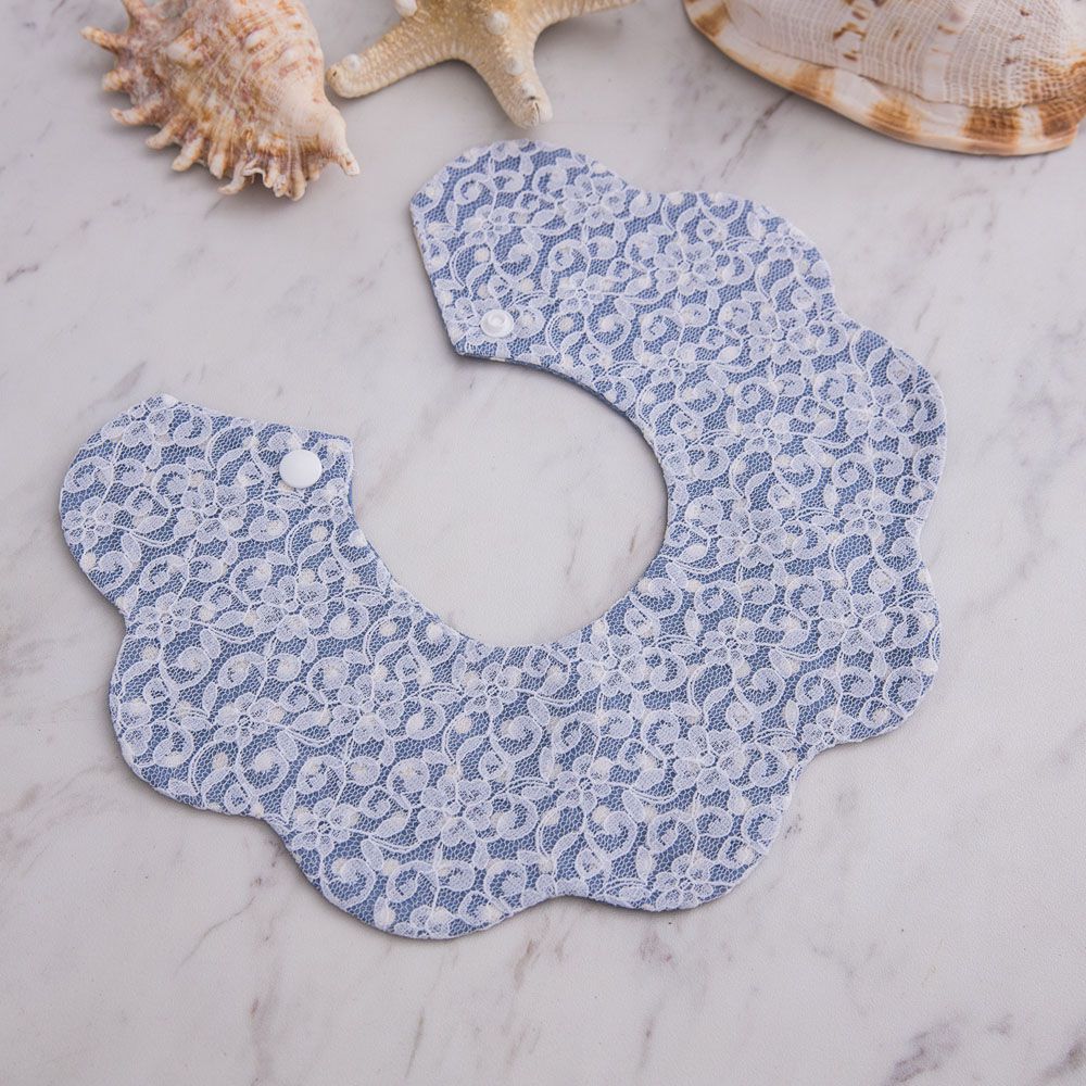 la petite Citron - 花朵造型蕾絲二重紗 雙面手工圍兜兜-點點海軍藍 (Ｆ)-客製化英文名限8字或中文3字內