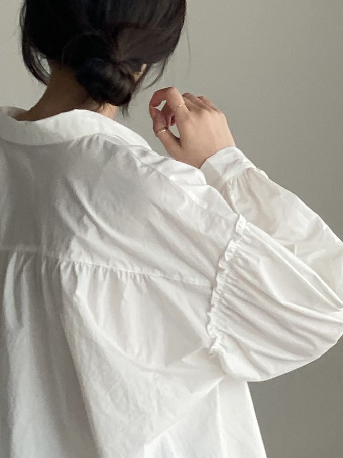 韓國女裝連線 - 極簡拼接翻領長袖襯衫-象牙白 (FREE)