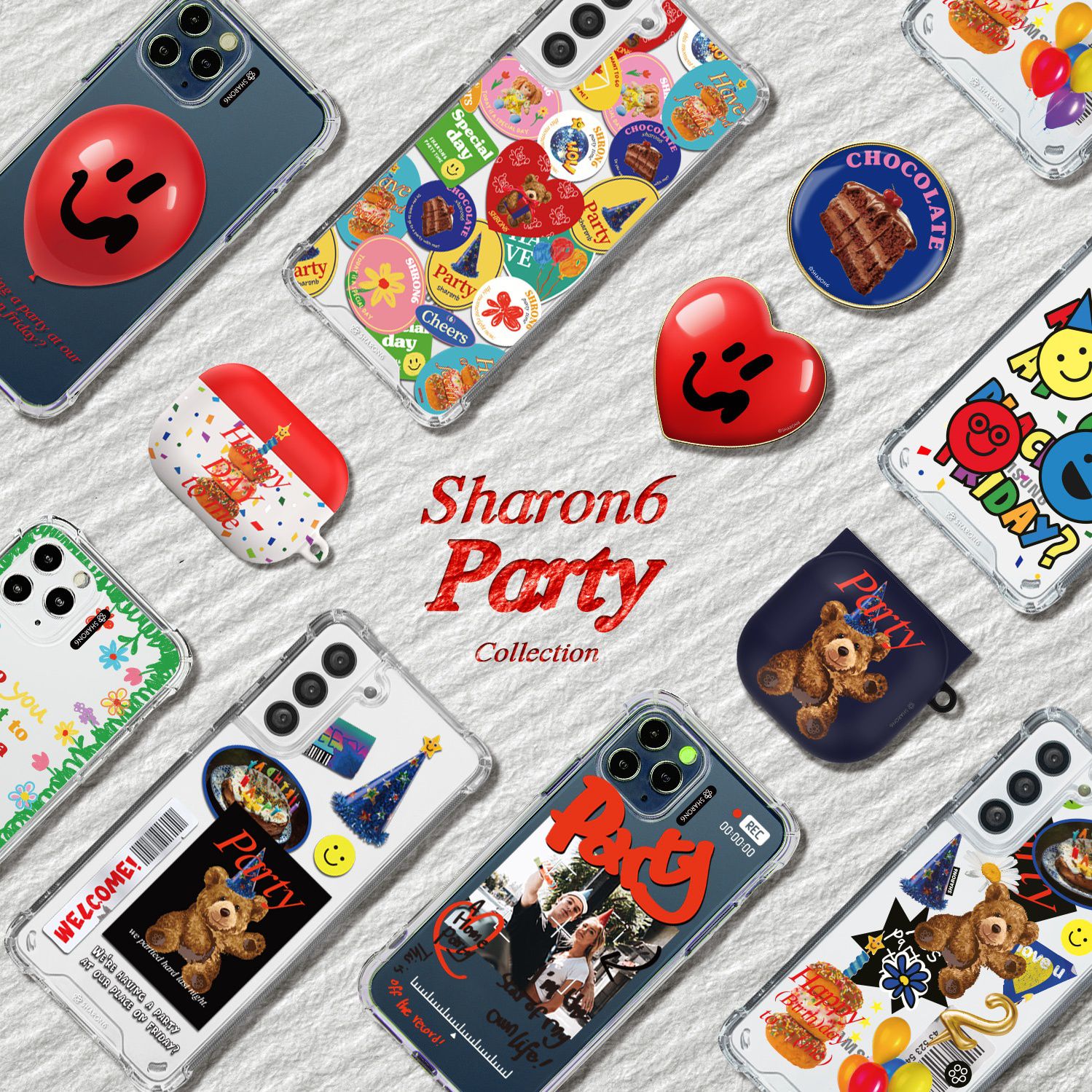 韓國 SHARON6 - 手機氣囊支架-鑲金款-彩虹表情