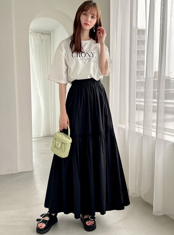 日本 GRL - 純棉花蕾絲滾邊修身長裙-奶茶棕 (M)