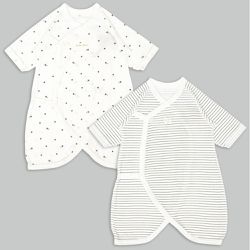 akachan honpo - 長袖蝴蝶裝2件組-流星 橫紋-米白色 (50~60cm)