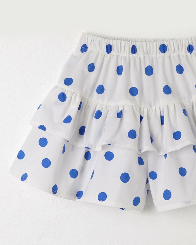 韓國 OZKIZ - 刺繡圓花裝飾層次短袖套裝-寶藍X白