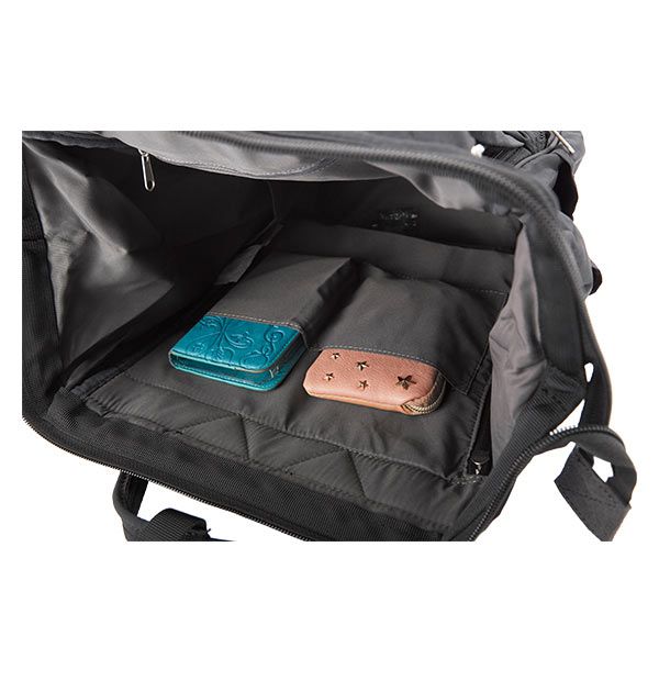 日本 Anello - 棉質尼龍風大開口後背包 10POCKET-mini小尺寸-GY灰