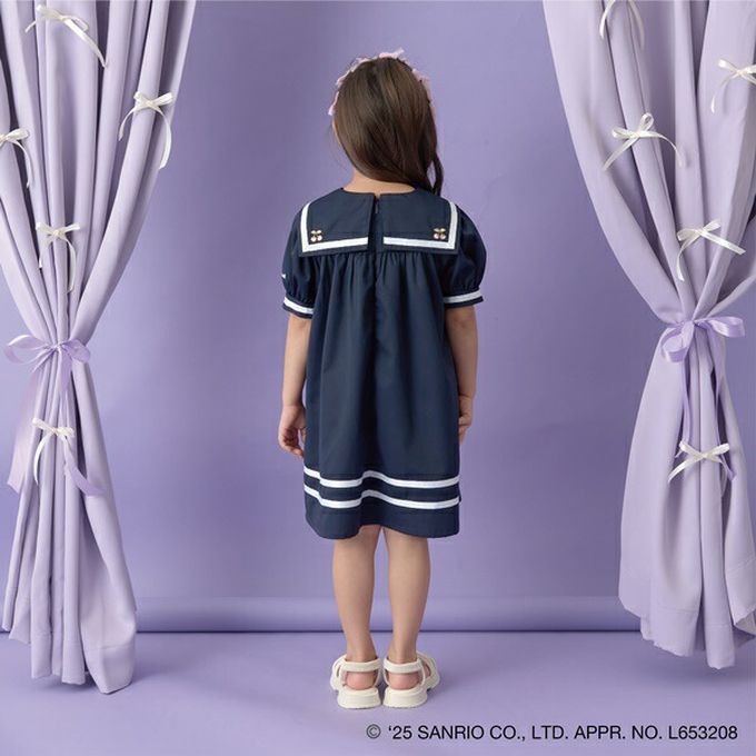 日本 Lycee mine - 俏麗水手條紋短袖洋裝-卡通人物大耳狗-米白