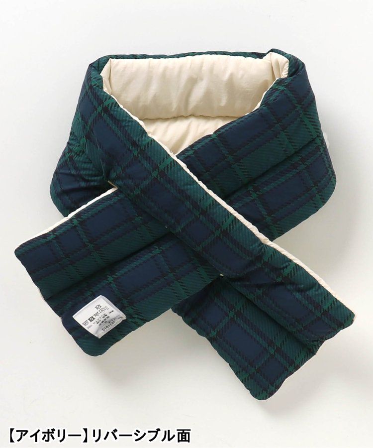 日本 BREEZE - 潑水加工雙面印花保暖圍脖-象牙白&格紋