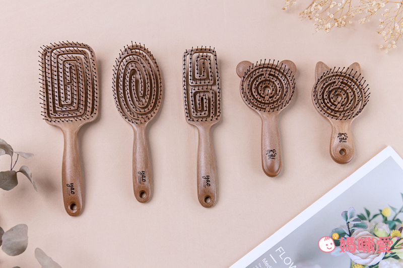 韓國 Yao - 鏤空頭皮按摩梳(兒童款)-泰迪熊-木紋色