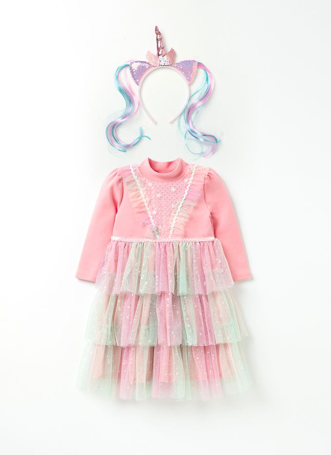 韓國 OZKIZ - (附配飾)獨角獸網紗蛋糕層次洋裝-粉