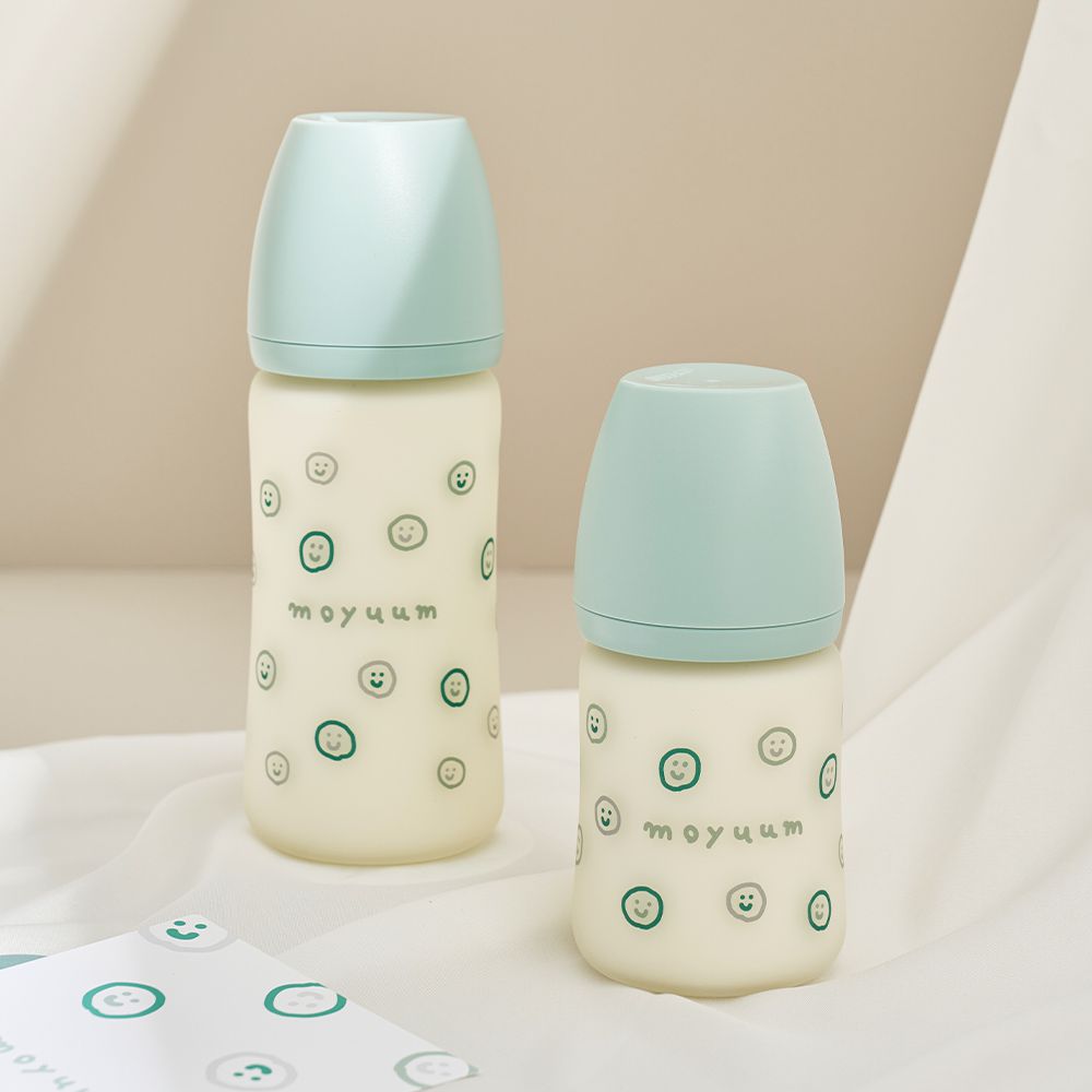 寬口矽膠玻璃奶瓶-微笑泡泡-240ml(2m+)