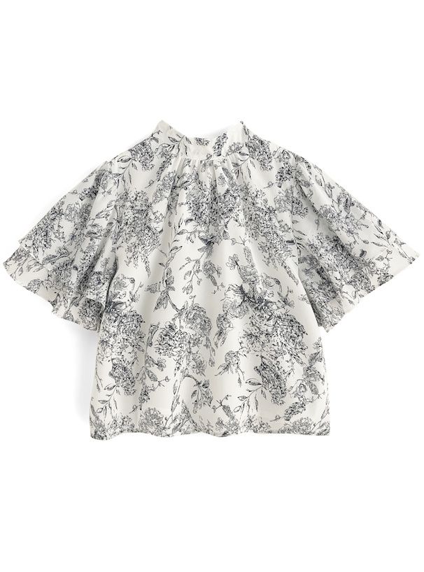 日本 GRL - 2WAY蝴蝶結碎花雪紡短袖上衣-藍x白 (F)