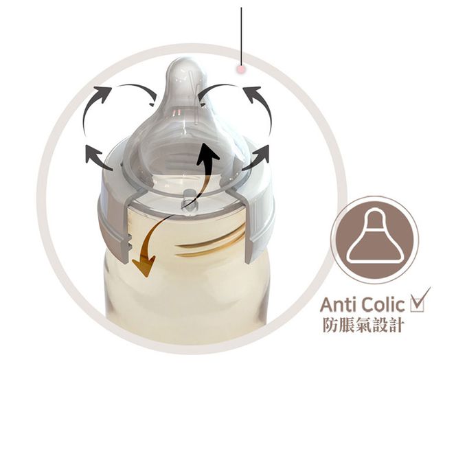 正韓 hibee - 靜謐 i 瓶 仿媽咪乳房感  『八孔360°循環防脹氣』 PPSU 寬口奶瓶/水瓶270ml_含把手-奶茶_HB3N