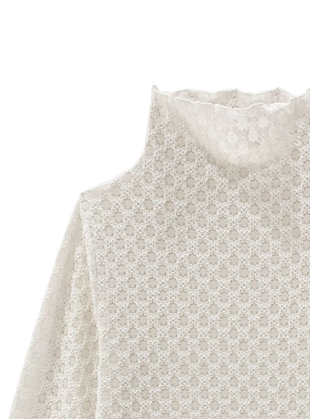 日本 GRL - 優雅花蕾絲長袖上衣/內搭-天使白