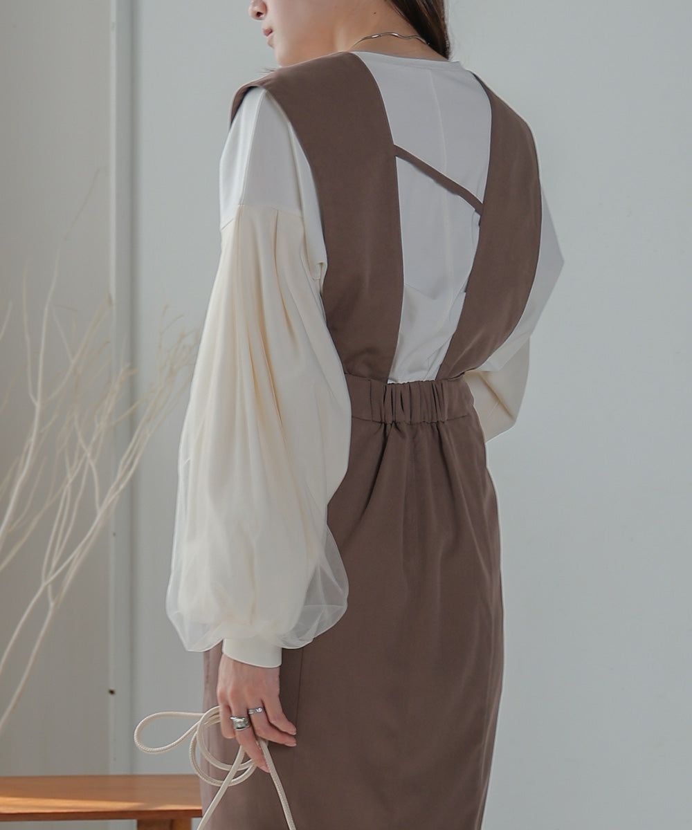 日本 Bab - 優雅拼接薄紗長袖上衣-深灰