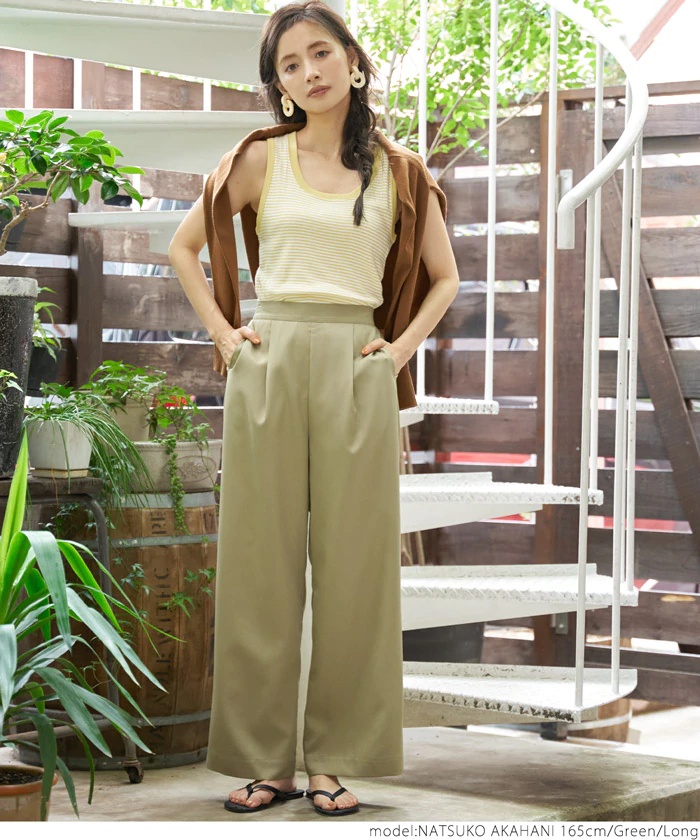 日本 COCA - 修身慵懶落地西裝長褲-芥末黃
