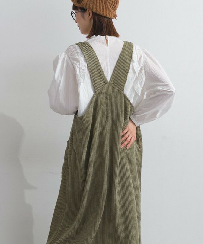 日本 Lupilien - 可愛厚實燈芯絨開叉吊帶裙-橘