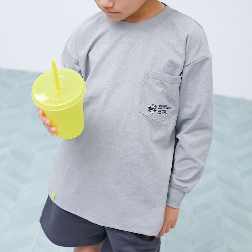 [快乾防皺] 簡約運動風長袖上衣-大口袋-冰石藍