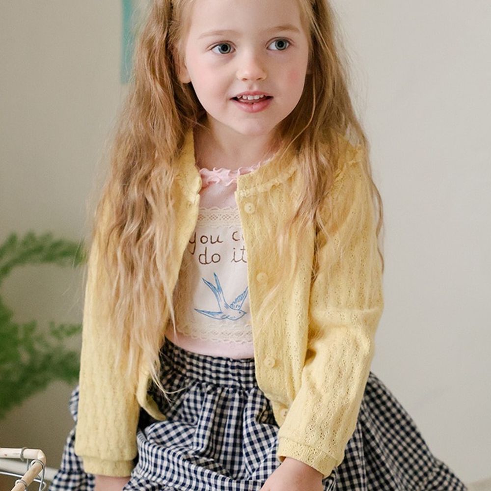 Puellaflo 輕甜鏤空織紋針織外套-清新黃