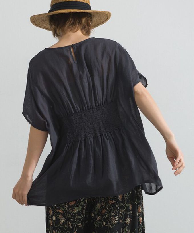 日本 Lupilien - 印度棉 人字紋清爽飄逸瘦腰短袖上衣-象牙白