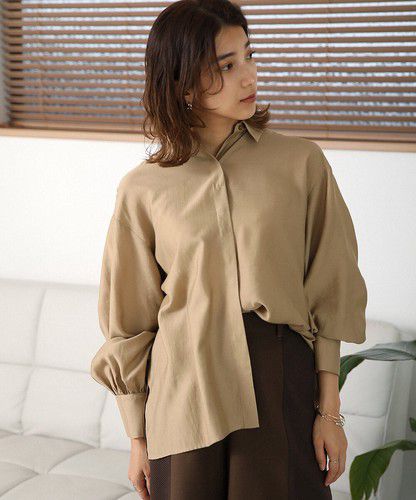 日本 Bou Jeloud - 個性抽繩設計長袖襯衫-淺墨綠