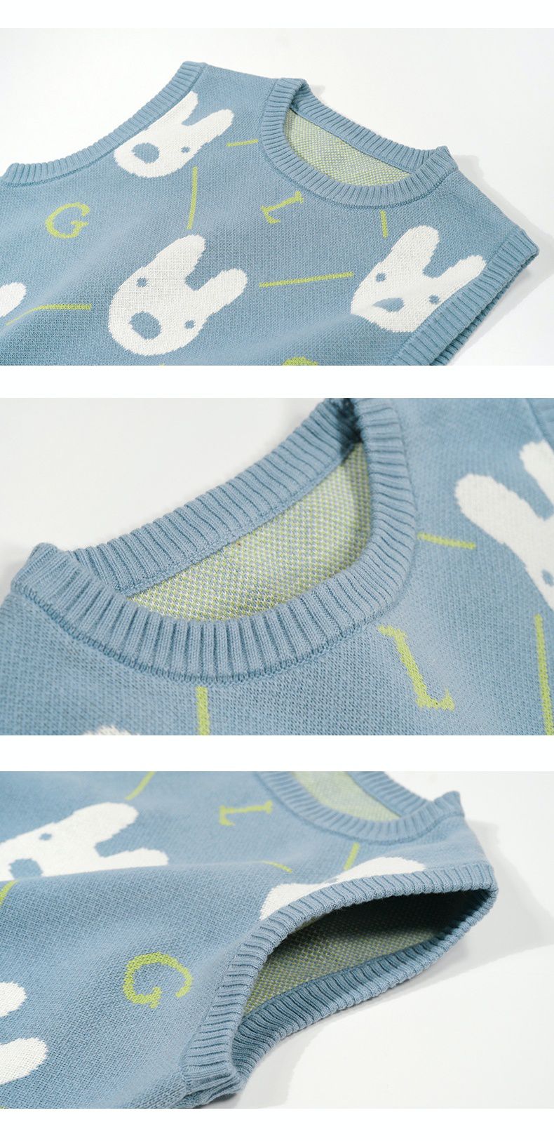 Minizone - 純棉針織保暖背心-卡通人物卡斯波-綠色