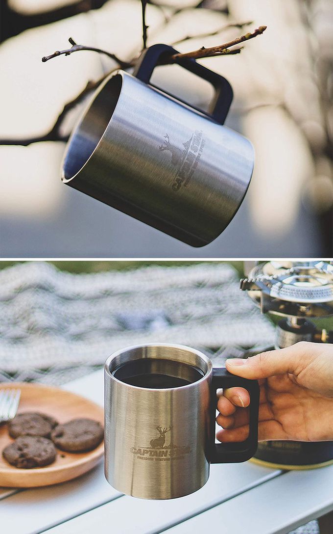 日本CAPTAIN STAG - 雙層不鏽鋼經典款馬克杯350ml