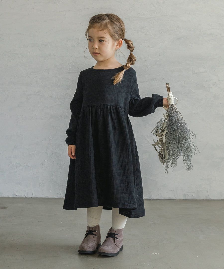 日本 PAIRMANON - 透氣二重紗 簡約薄長袖洋裝-孩子-洋紅