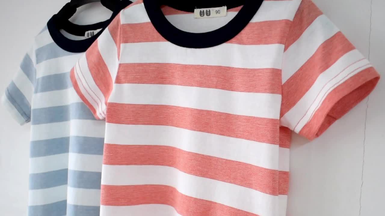 短袖棉T-條紋-紅色