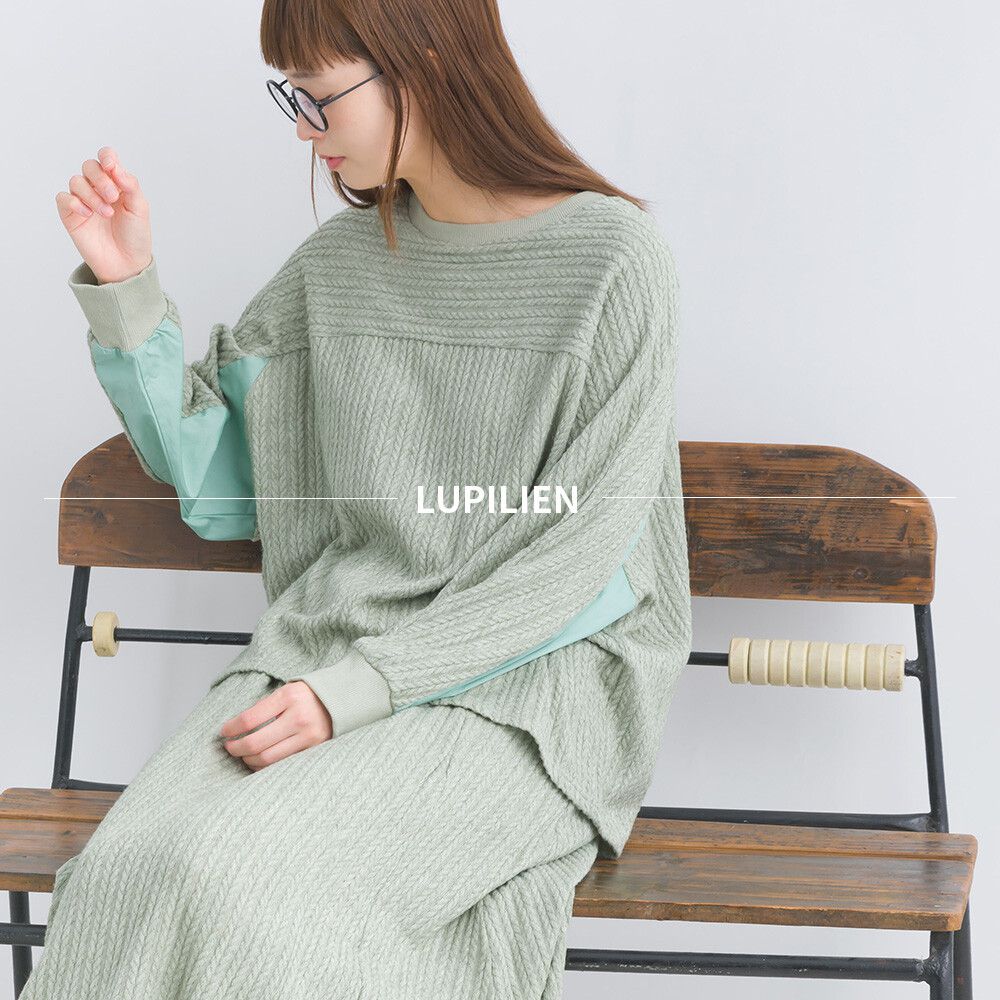 日本女裝代購 - 拼接撞色寬袖麻花針織上衣-灰