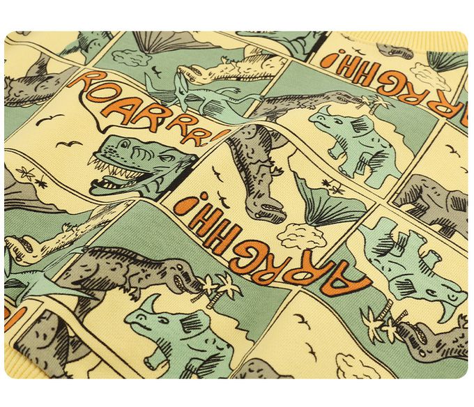 童趣圓領長袖上衣-漫畫恐龍-黃色