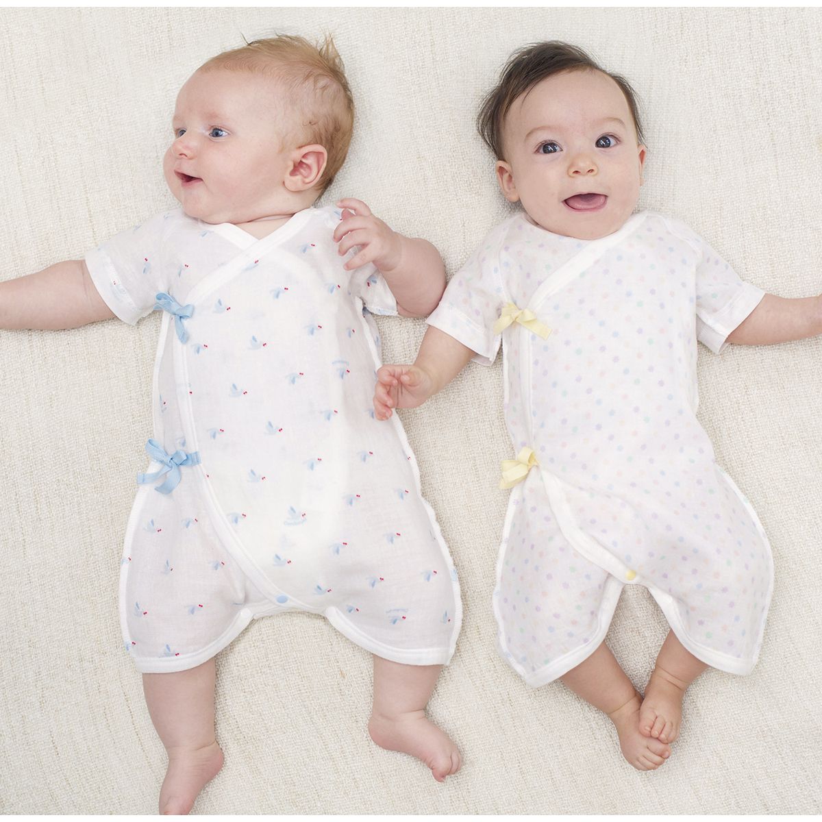 日本 Combi - mini系列-純棉紗布蝴蝶衣-白熊(粉紅格紋) (60-70)