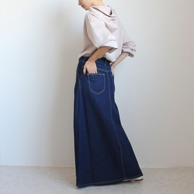 日本女裝代購 - 經典厚磅A字牛仔長裙(高個媽咪推薦)-深藍